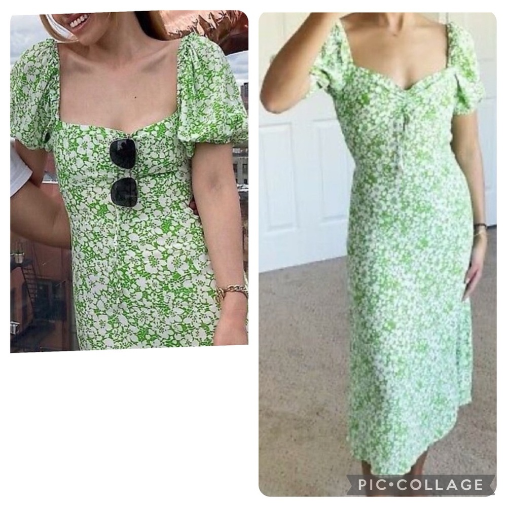 Faithfull the Brand “Juniper” Green and White Floral Midi Dress